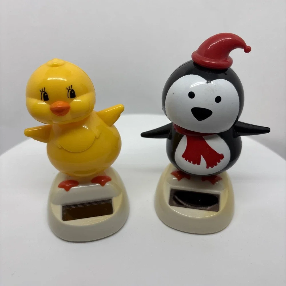 Vintage solar Powered Dancing Swinging Penguin & Chick Bobble‎ Dancer Toys Lot 2